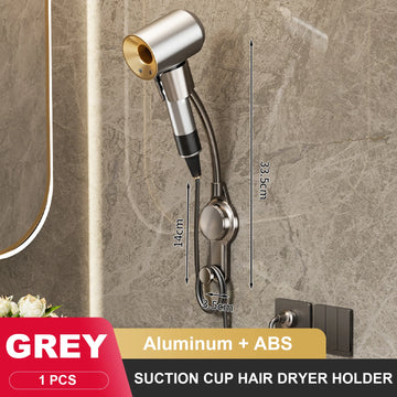 support mural sèche cheveux lisseur aluminium gris moderne épuré électroplaqué fixations salle bain