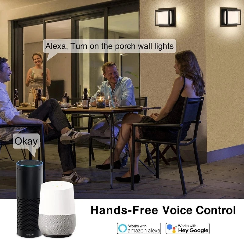 lampe murale led ip65 étanche controle vocal google alexa contemporaine noire 16cm