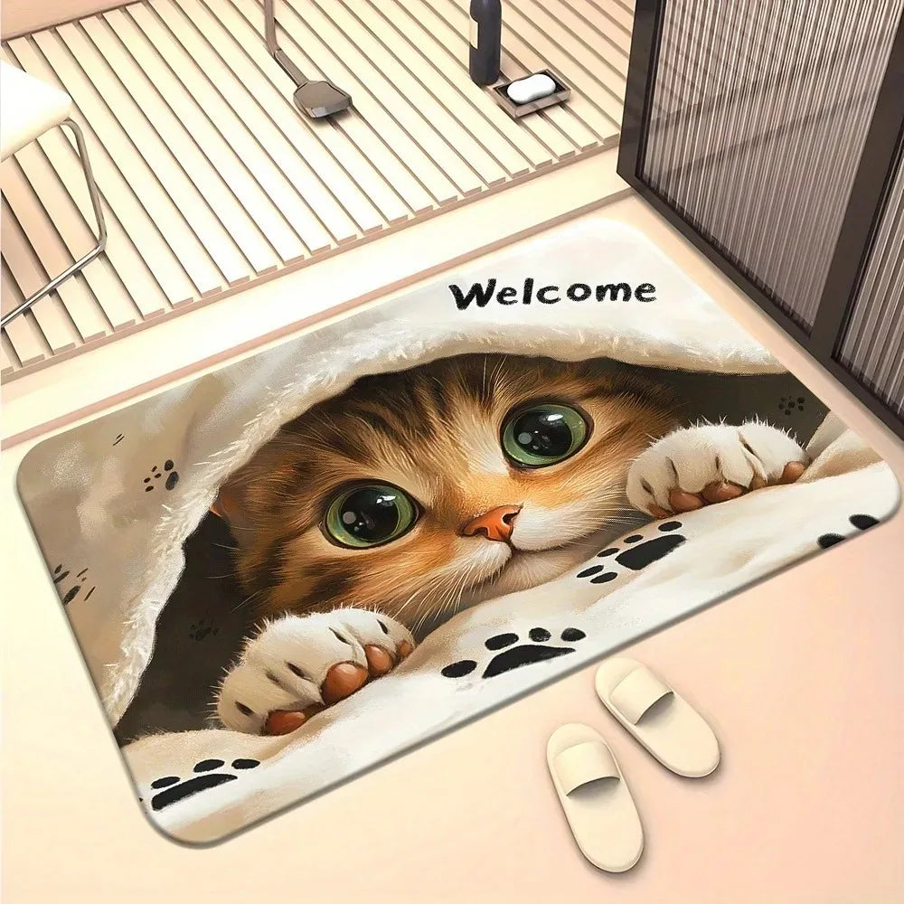 tapis sol moderne antidérapant résistant bactéries rides couleurs noires blanches motifs chats fleurs salon