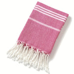 serviette plage polyester séchage rapide rayures horizontales bleu clair rose orange
