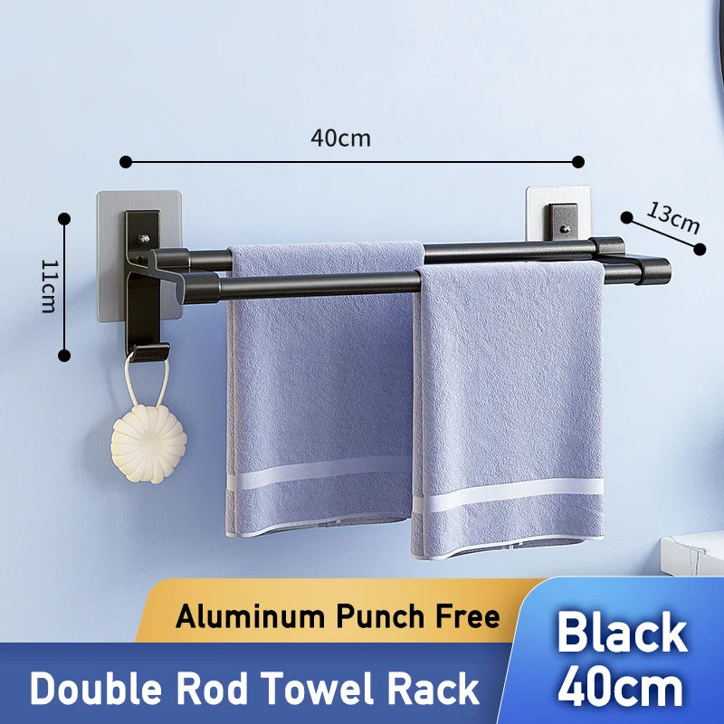 porte serviettes mural adhésif aluminium laqué argenté moderne salle bains organisateur fixe bain serviettes