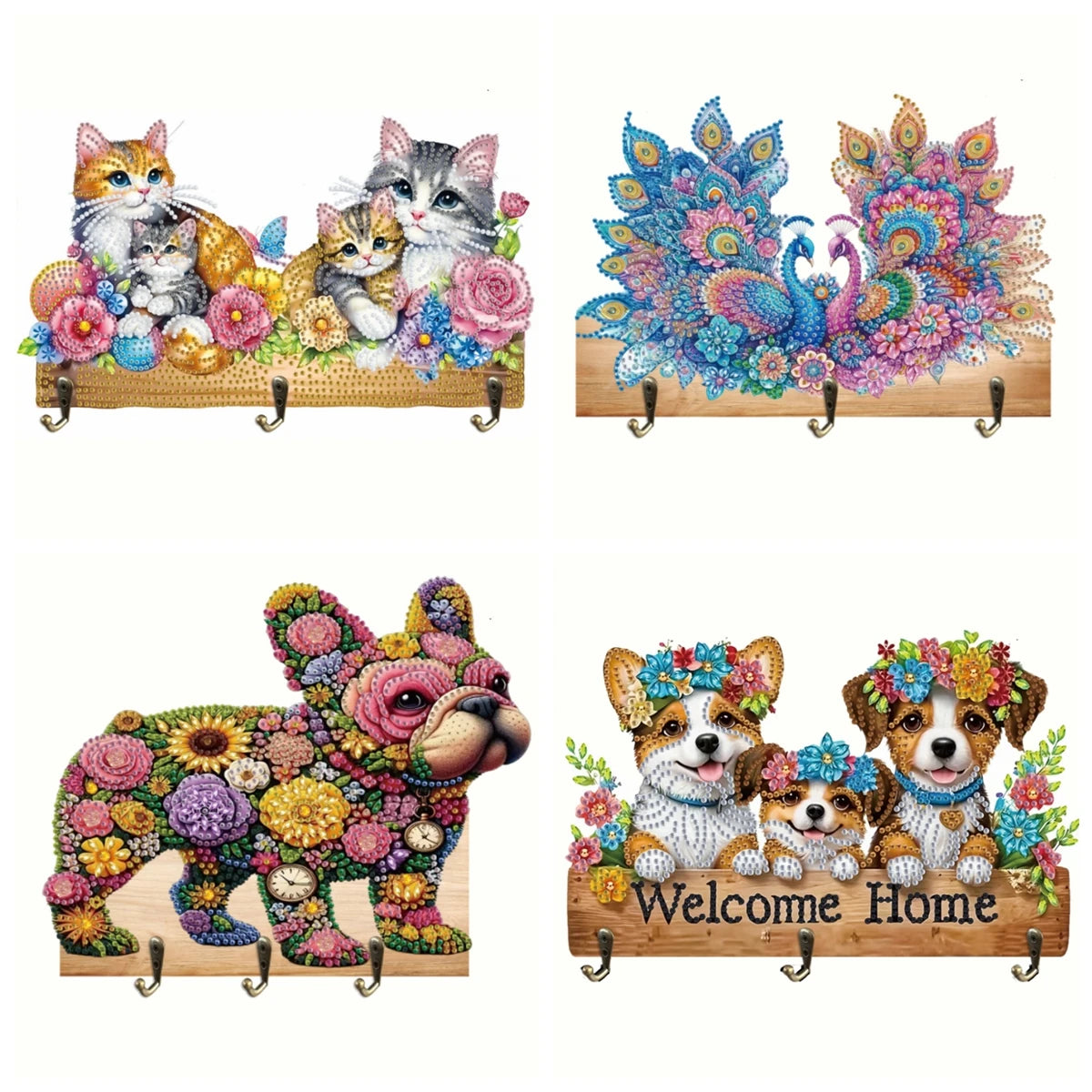 porte clés mural bois fleurs animaux applicateur stylo plaque support ruban adhésif multicolore artisanal