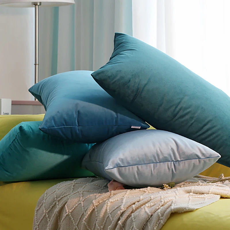 housse coussin velours décorative canapé salon moderne nordique gris vert