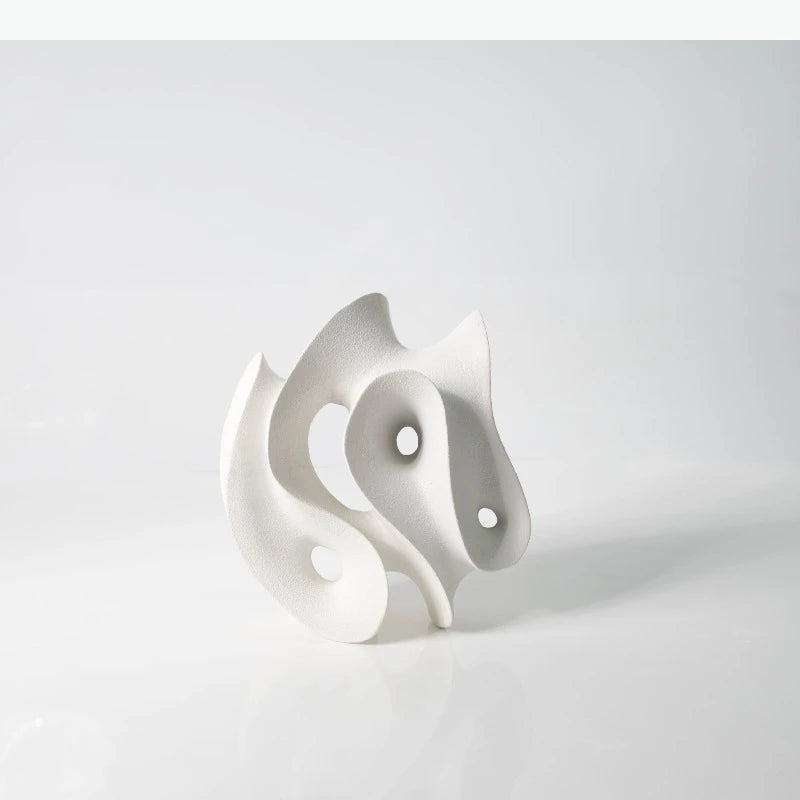 sculpture abstraite blanche contemporaine texture rugueuse décoration intérieure 22cm 14cm 24cm
