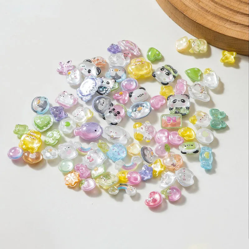 sticker adhésif kawaii animaux coeurs étoiles pastel multicolore transparent reflets