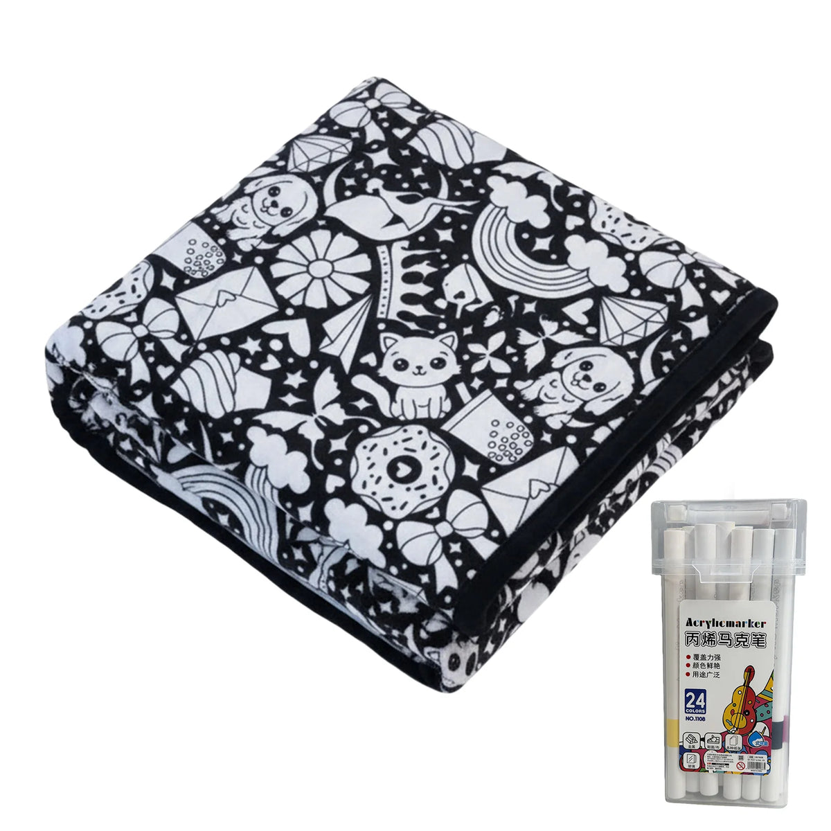 couverture colorier motif animal géométrique moderne 24 marqueurs acryliques 150x125cm