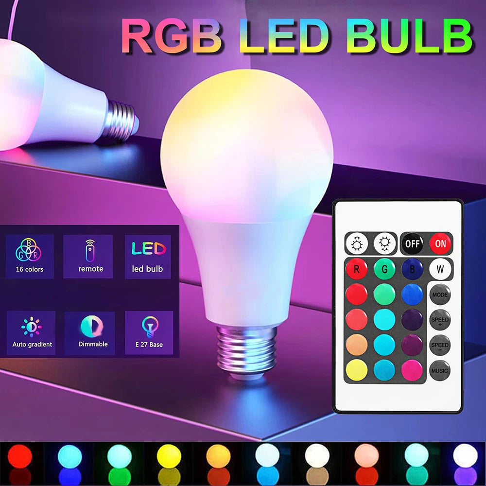 ampoule led transparente moderne base e27 multicolore blanc rouge vert bleu télécommande flux lumineux
