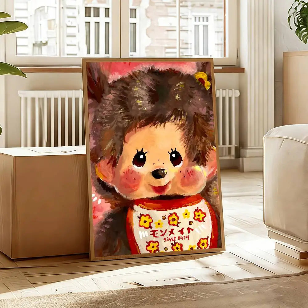 affiche moderne multicolore dessin animé mignon face foulard cadre bois salon chambre decoration retro