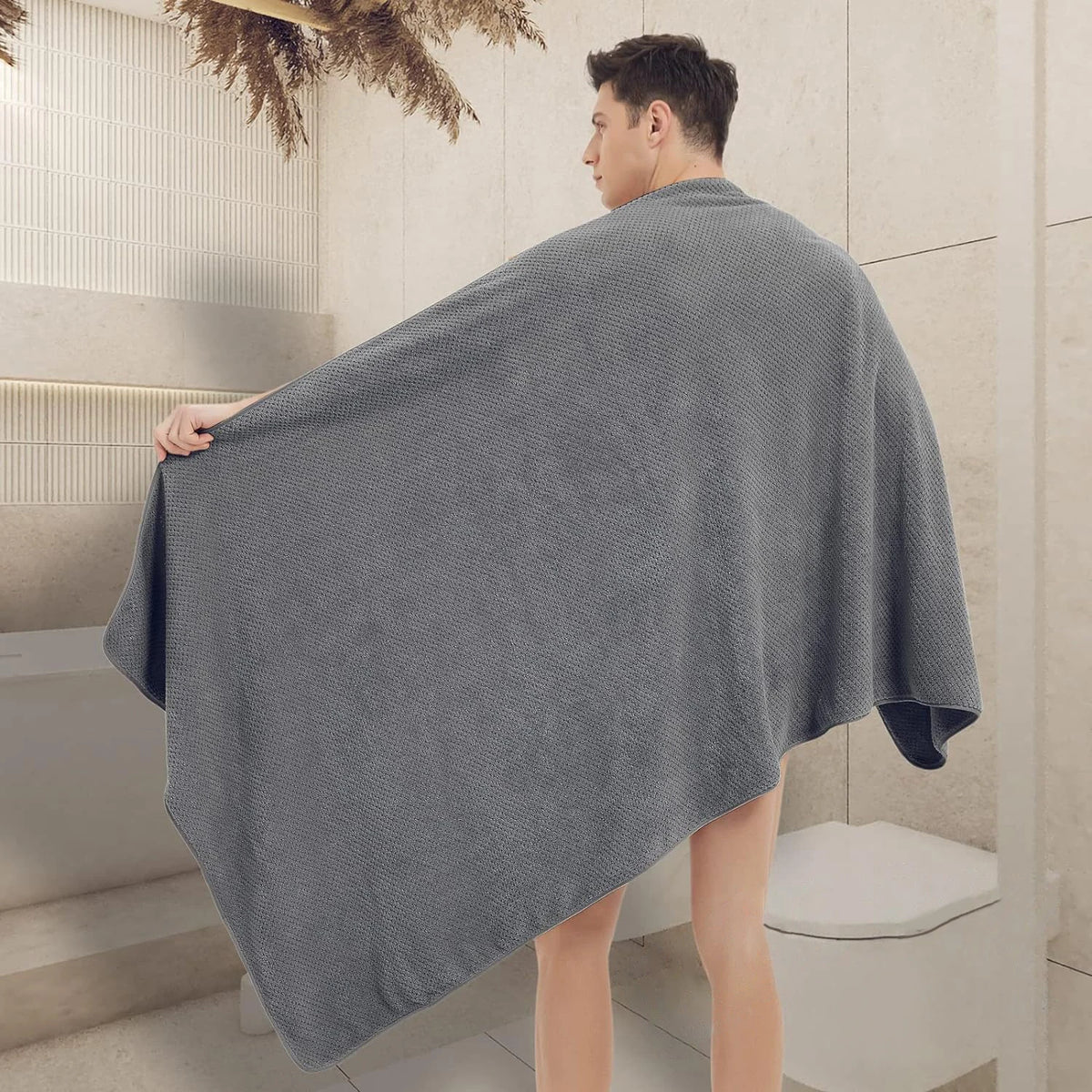 serviettes bain polyester texture points rose clair gris modernes absorbantes famille rapide sécher