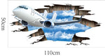 sticker mural 3d avion ciel nuages texture bois blanc bleu gris brun réaliste adhésif