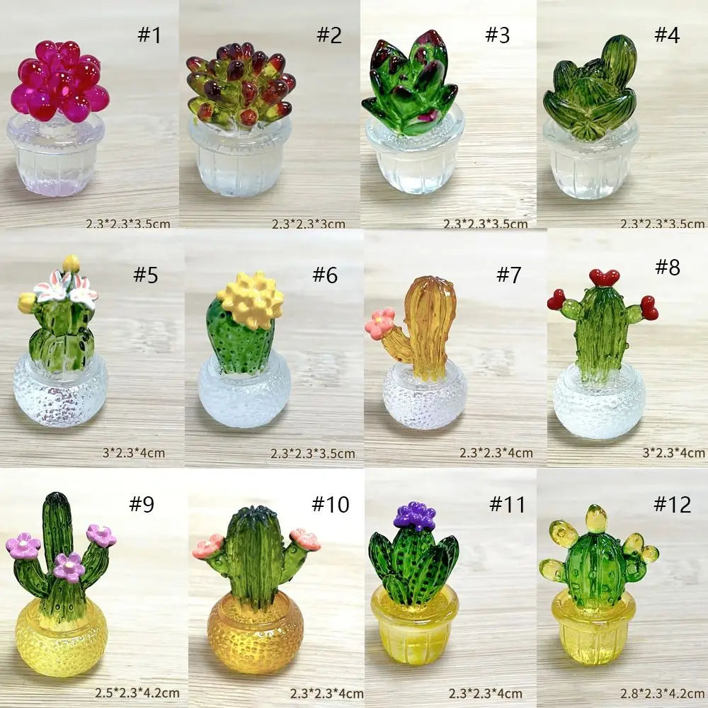 miniature cactus résine verte jaune rouge artisanale transparente décoration extérieure succulente