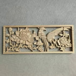 panneau decoratif bois sculpte oiseaux fleurs traditionnel chinois decoration murale rouge naturel