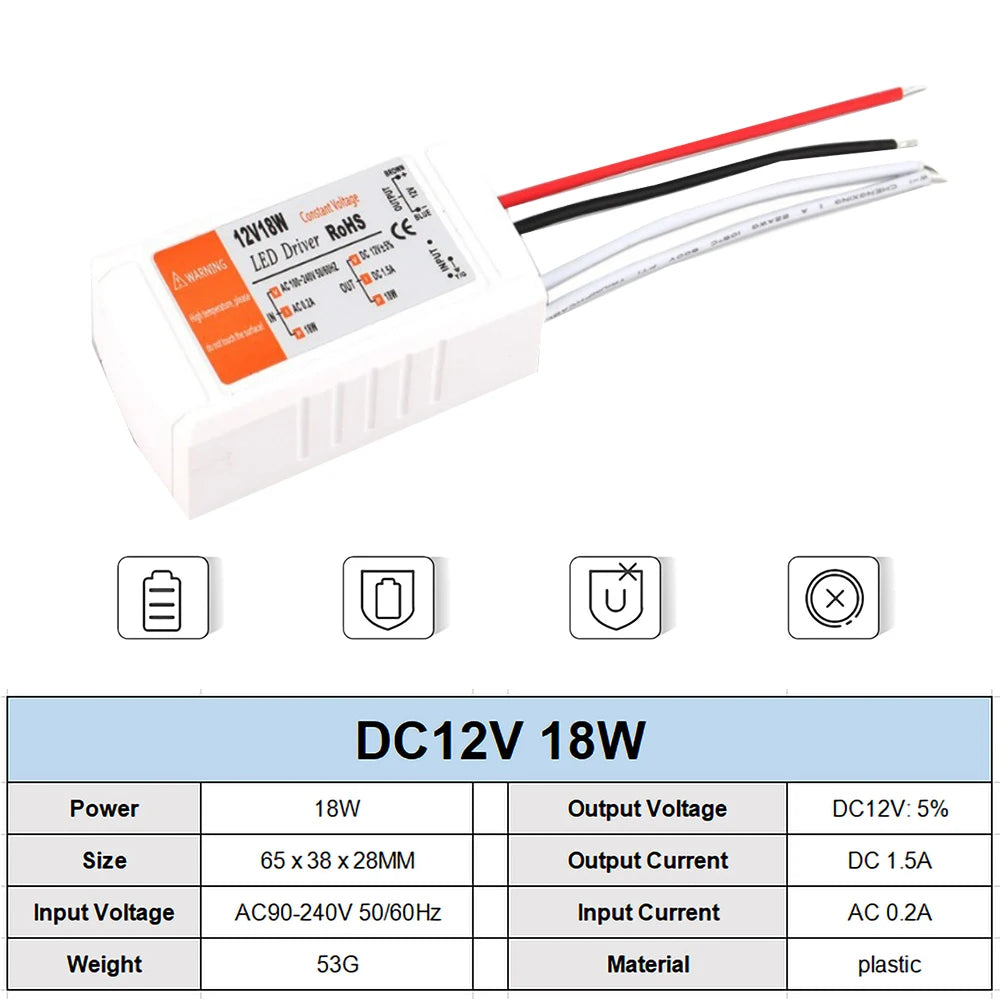 adaptateur alimentation 12v driver led 100w 72w 48w 28w 18w blanc bleu moderne cable
