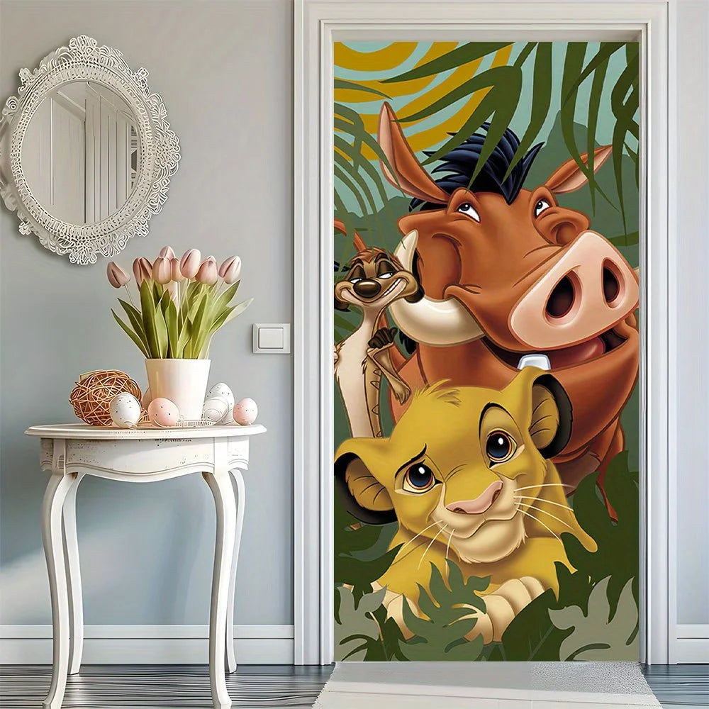 poster mural roi lion personnages jungle vert marron jaune illustration anniversaire noëlnaissance