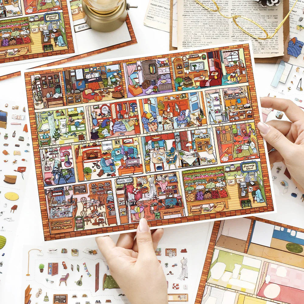 puzzle multicolore scènes domestiques dessin animé pièces puzzle opaques enfants maison activités famille éducatives