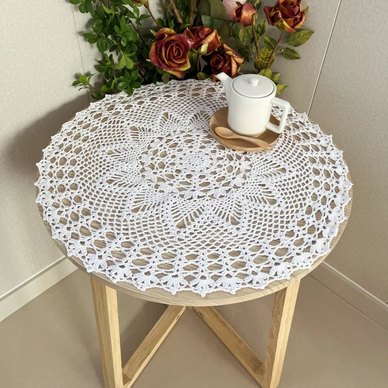 couvre table crochet floral traditionnel beige clair imperméable maison hôtelextérieur noël opaque