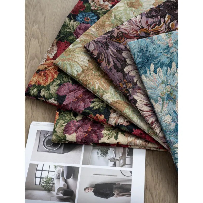 tissu chenille polyester opaque fleurs motifs peinture huile sofa coussin diyversible tablecloth nappe