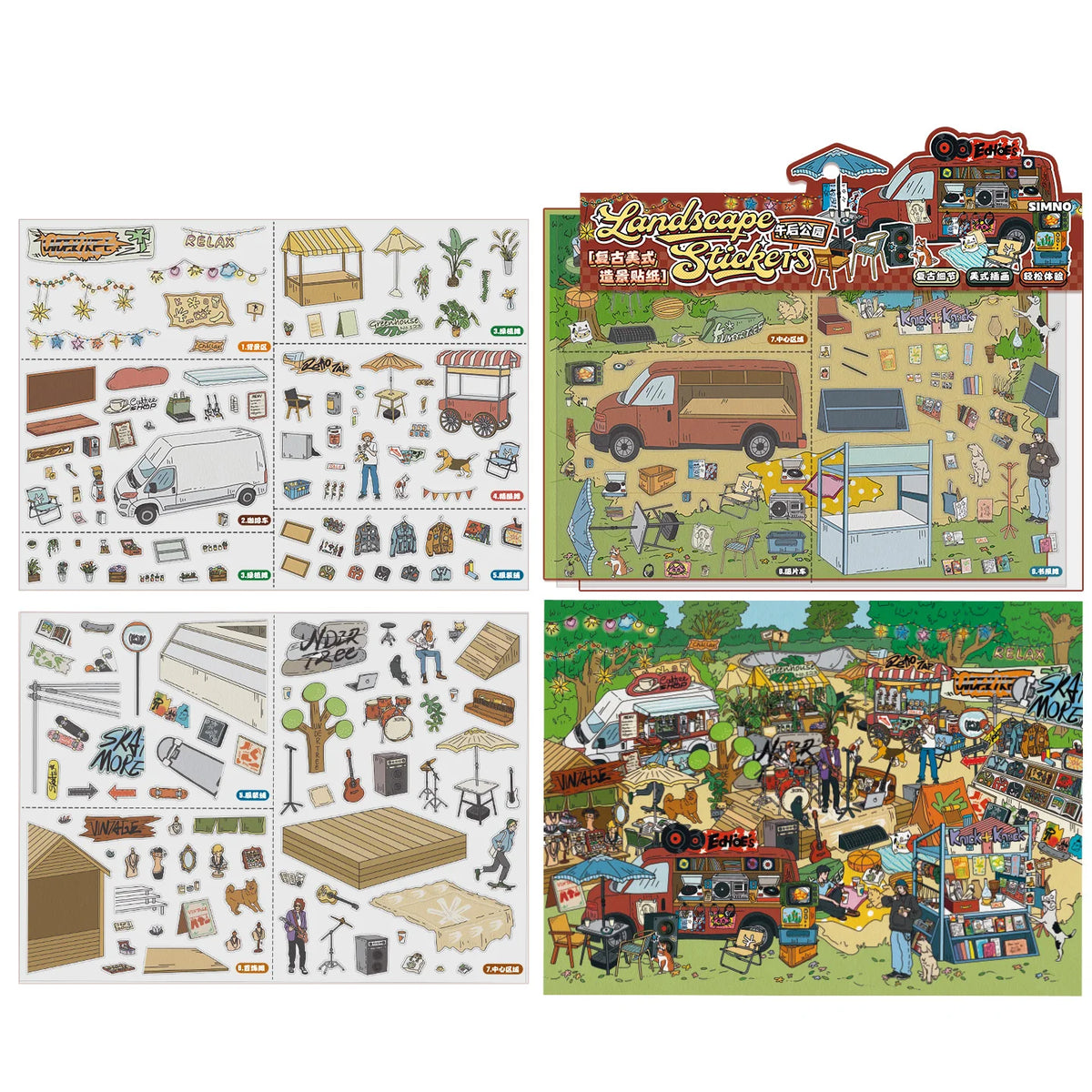 stickers decoratifs illustration marche animaux personnes cartoon facile poser opaques variées couleurs