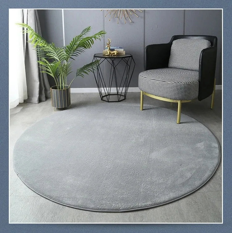 tapis rond bleu uni moderne maison chambre extérieur décoration polypropylène polyester lavage mécanique
