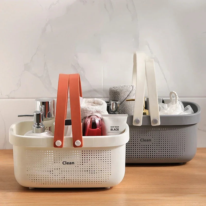 paniers rangement perforés blanc gris moderne minimaliste poignées amovibles produits toilette