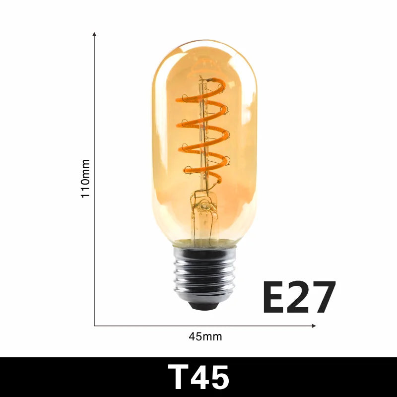 ampoules led spirale dorée retro translucides 2200k e27 4w 220v a60 c35 t45 st64