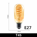 ampoules led spirale dorée retro translucides 2200k e27 4w 220v a60 c35 t45 st64