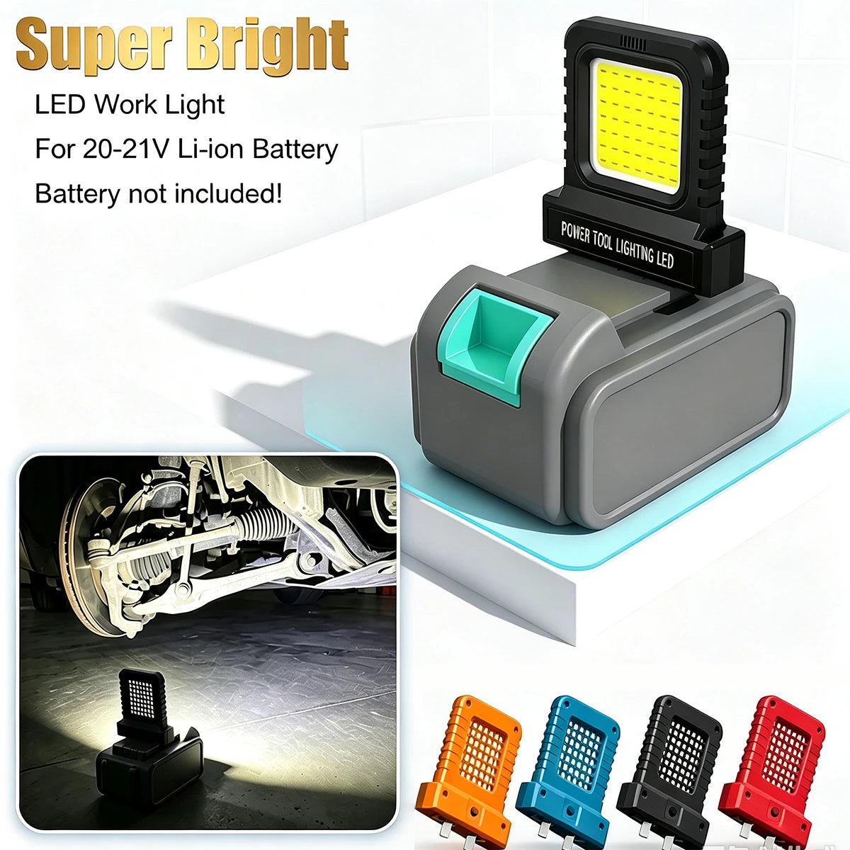Lampe travail LED super lumineuse portable rechargeable 20V noir turquoise robuste
