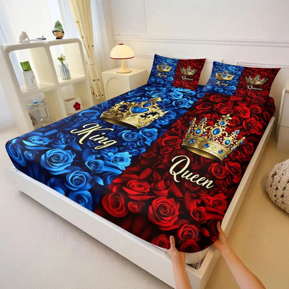 draps housses imprimés roses couronnes king queen adultes lit ensemble taies oreillers royal