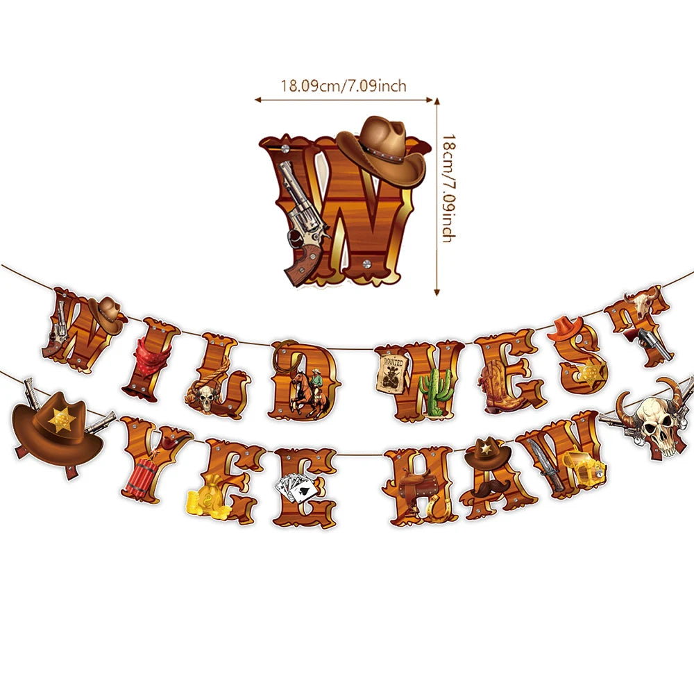 guirlande décorative thème western cowboys chevaux cactus bandanas happy birthday multicolore