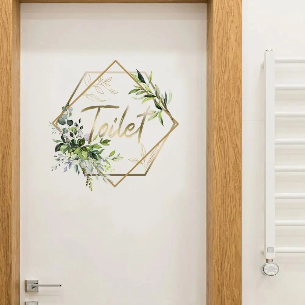 autocollant mural moderne floral adhésif vert doré blanc 30x30cm minimaliste décoration toilettes