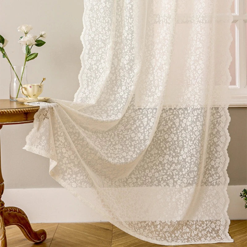 rideau dentelle floral transparent classique blanc beige vert rose polyester doux chambre salon