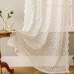 rideau dentelle floral transparent classique blanc beige vert rose polyester doux chambre salon