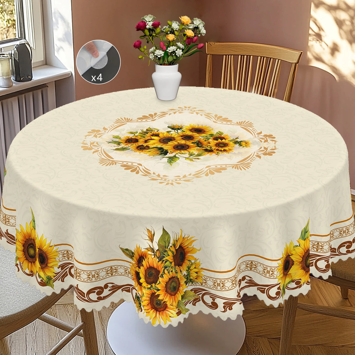 nappe fleur tournesol beige jaune serviettes inclusion extérieur mariage fête rustic classique imperméable