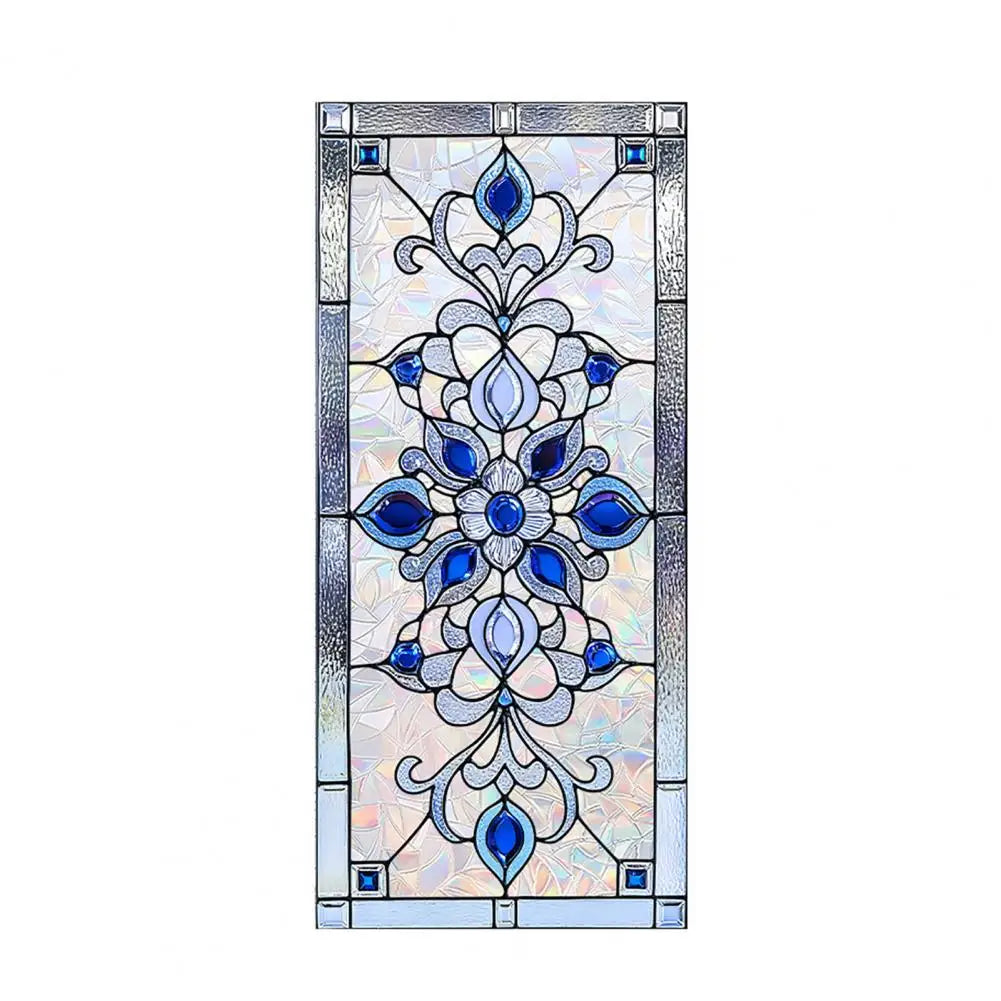 vitrail floral art nouveau opaques adhésif vert blanc bleu rose doré