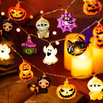 guirlande led halloween citrouille fantômes momies chapeaux sorcière clips orange noir violet