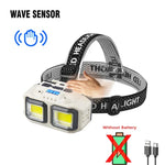 lampe frontale led beige noir tissu points noirs charge type batterie interrupteur indications niveau