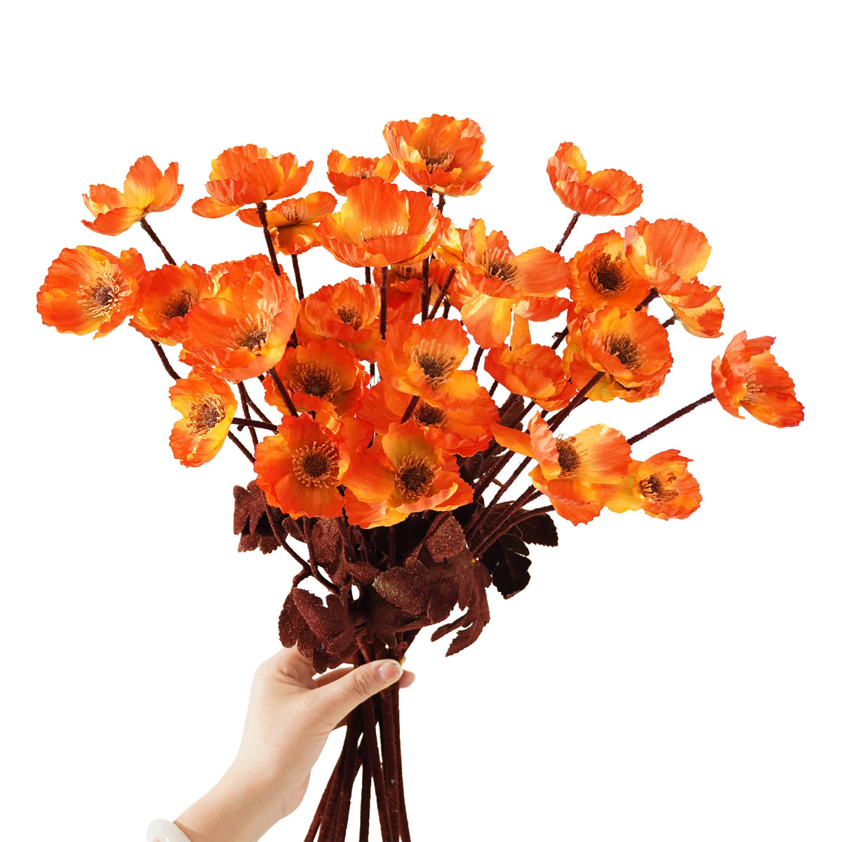 bouquet fleurs artificielles rouges oranges jaunes modernes décoration maison événements occasions spéciales soie opaque