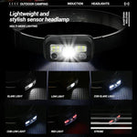 lampe frontale led portable rechargeable noir moderne pratique ceinture ajustable sensory switch