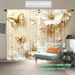 rideau imprimé papillon doré moderne élégant résistant l'eau 100% polyester beige doré blanc fleurs