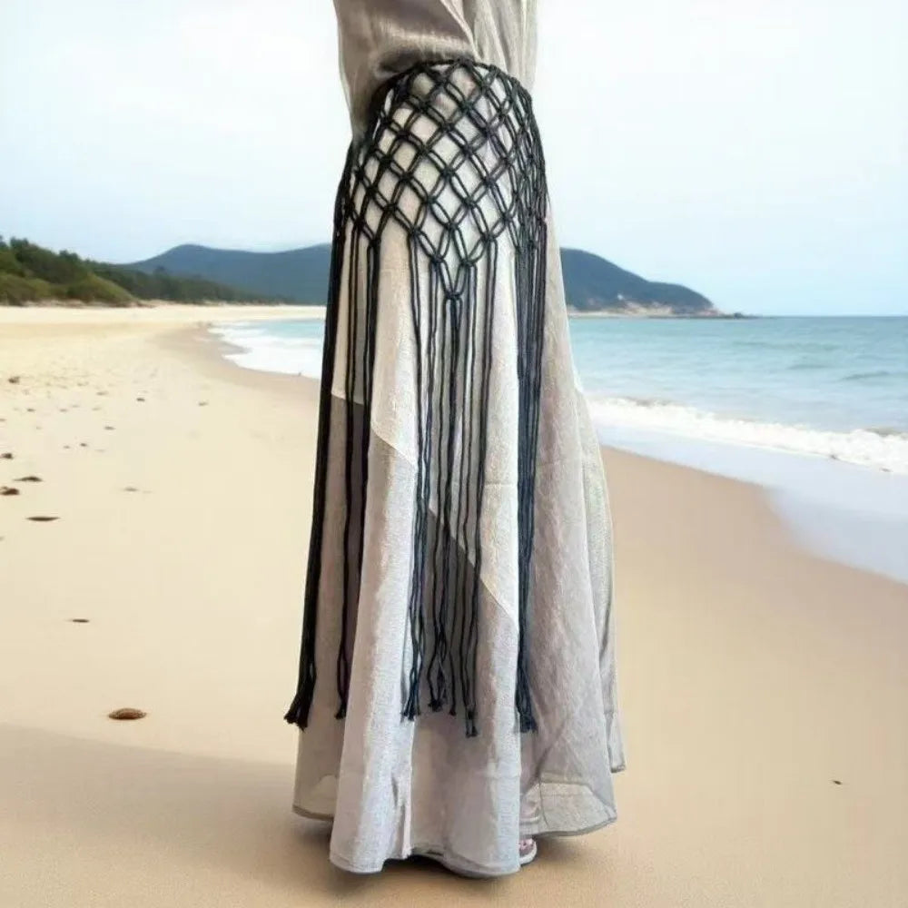 jupe boho chic maille tressée coton vert olive jaune noir blanc rose