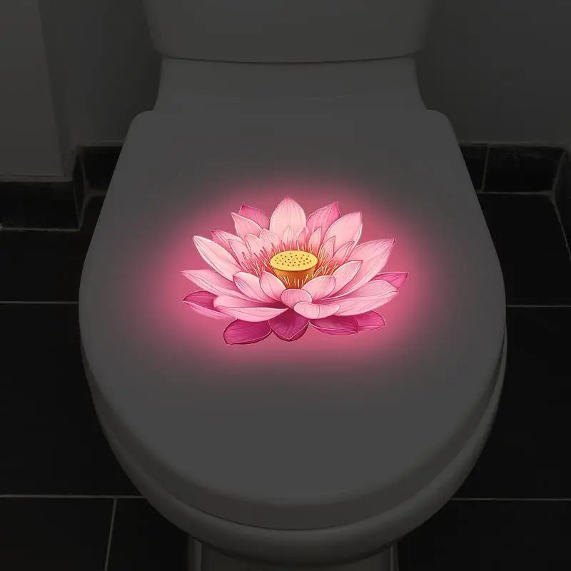 sticker mural adhésif fleur lotus rose blanc jaune illustration moderne salle bain décoration imperméable