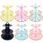 support gâteaux trois étages rayures horizontales jaune rose vert moderne anniversaire mariage événement festive
