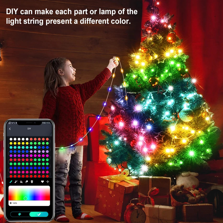 guirlande lumineuse led multicolore clips moderne décoration intérieure noël 1m 50m usb bluetooth