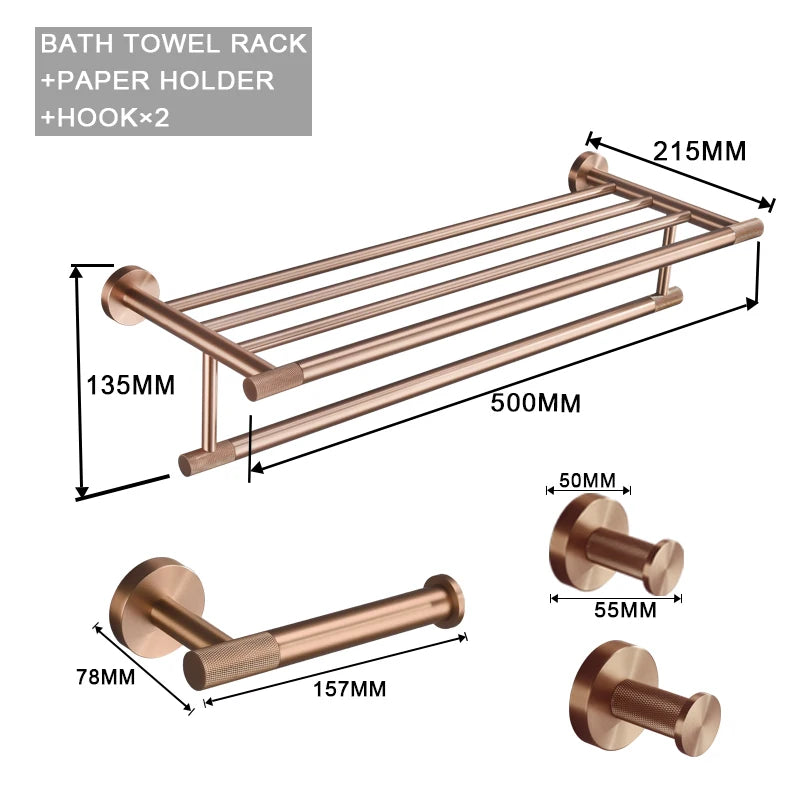 accessoires salle bain or rose moderne porte serviettes savon verre téléphone double rangée