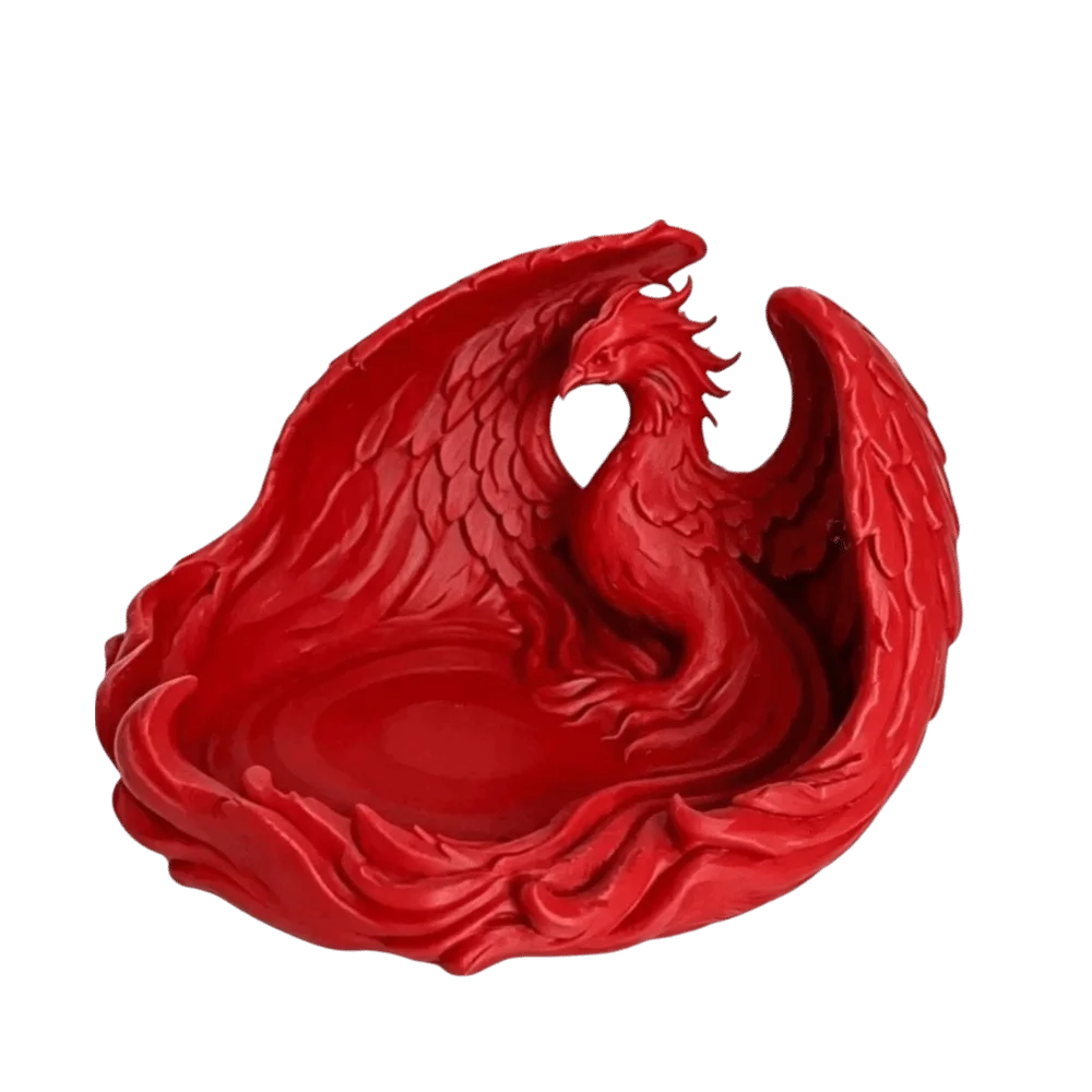 support bijoux forme phoenix rouge or noir relief plumes artisanal decoratif bracelets boucles doreilles