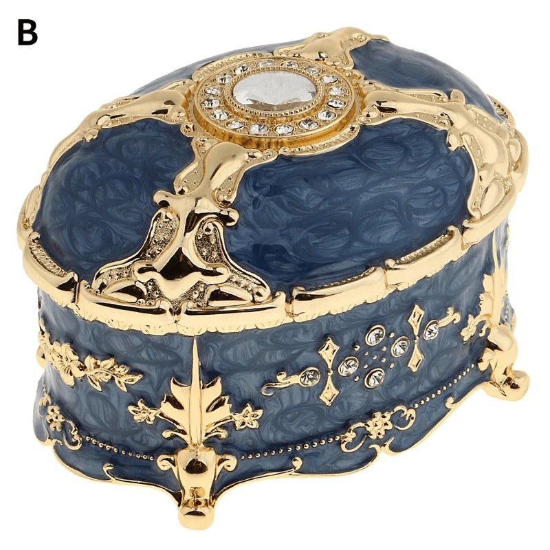 boîte bijoux baroque ornements floraux blanc bleu argent zinc