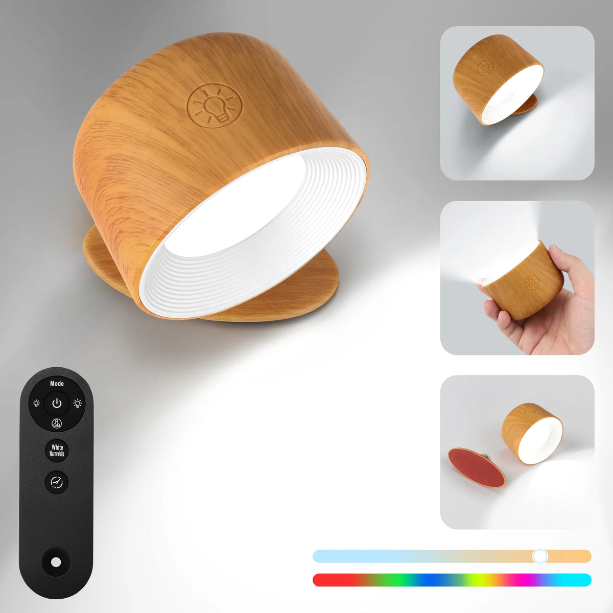 lampe led tactile noire rotation 360° couleurs changeables télécommande moderne minimaliste