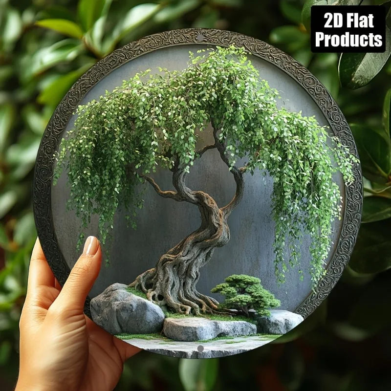 décoration murale plaque 3d arbre racines rochers naturelle artisanale métal vert gris blanc
