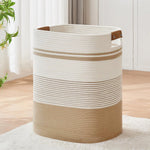 panier linge blanc rayures moderne poignées cuir tassel réutilisable polyester chambre salon