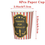 décoration anniversaire thème cinéma assiettes jetables serviettes gobelets nappe guirlande popcorn rouge noir doré